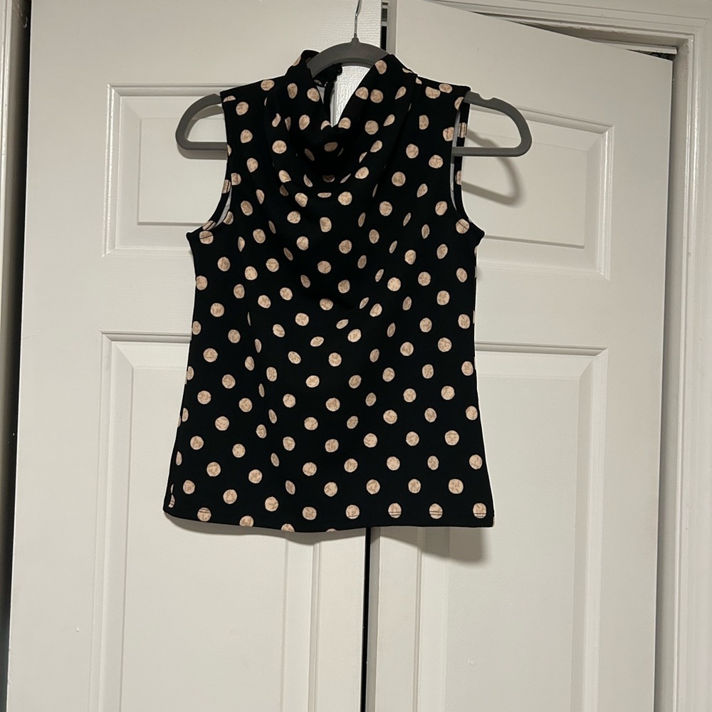 Ann Taylor Black and gold polka Dot Sleeveless Top